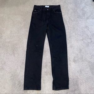 Bershka long mid rise straight leg black jeans